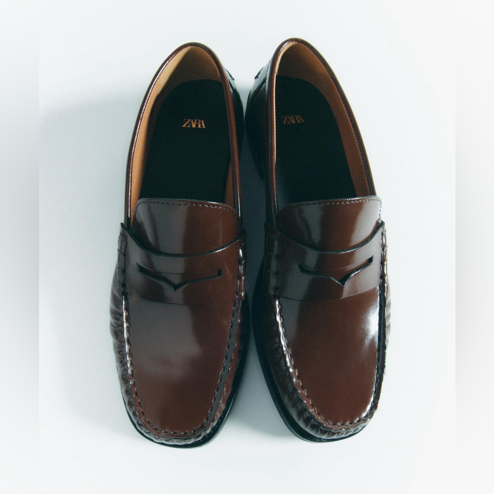 Zara Brown Leather Penny Loafers